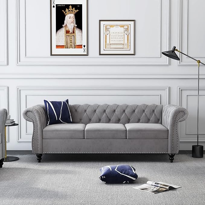 2 Piece Living Room Set, Velvet Chesterfield Sofa Loveseat Couch