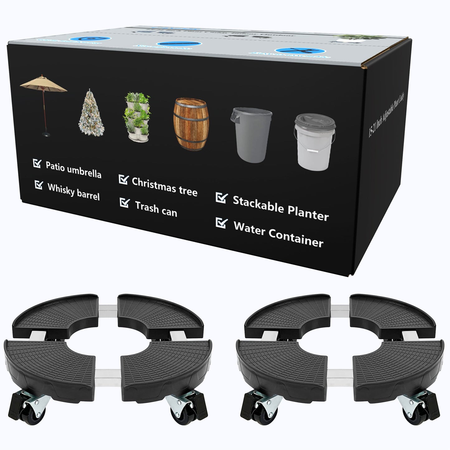 CASIMR Plant Stand with Wheels 2 Pack, Adjustable 15-21" Heavy Duty Plant Caddy with Casters, 440lb Capacity Indoor Outdoor Large Potted Planter Cart Dolly, Rolling Plant Stand for Flower Pot