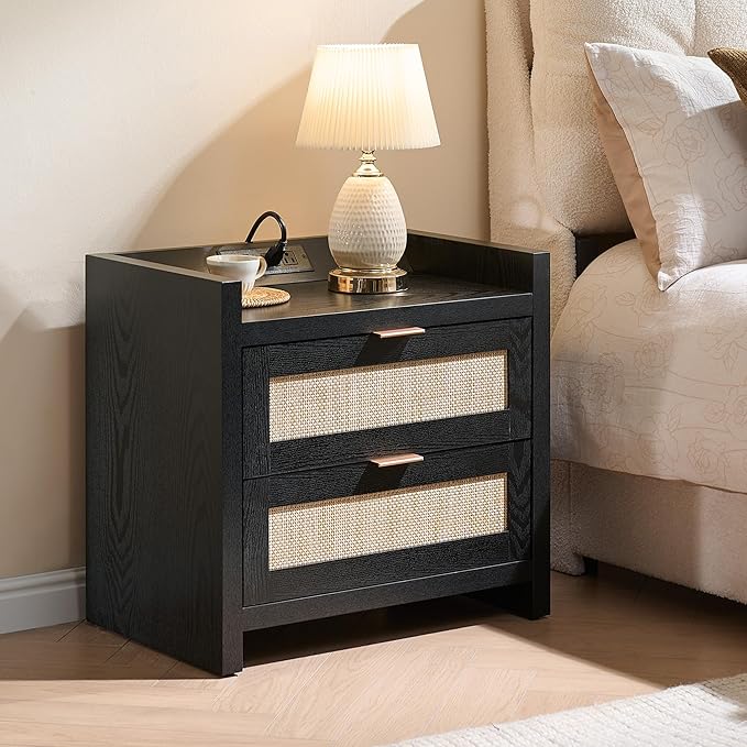 SICOTAS Black Nightstands Set of 2 Bed Side Table
