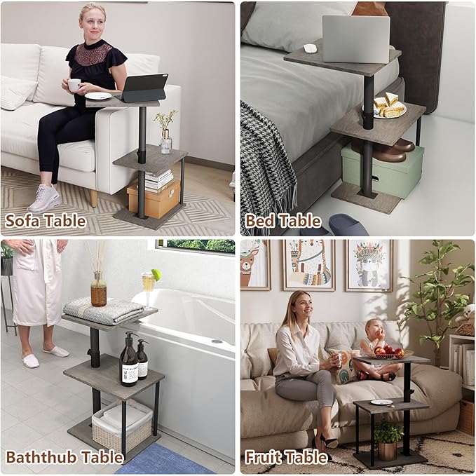 Faesun Swivel Side Table for Couch Arm, Height Adjustable C Table for Recliner