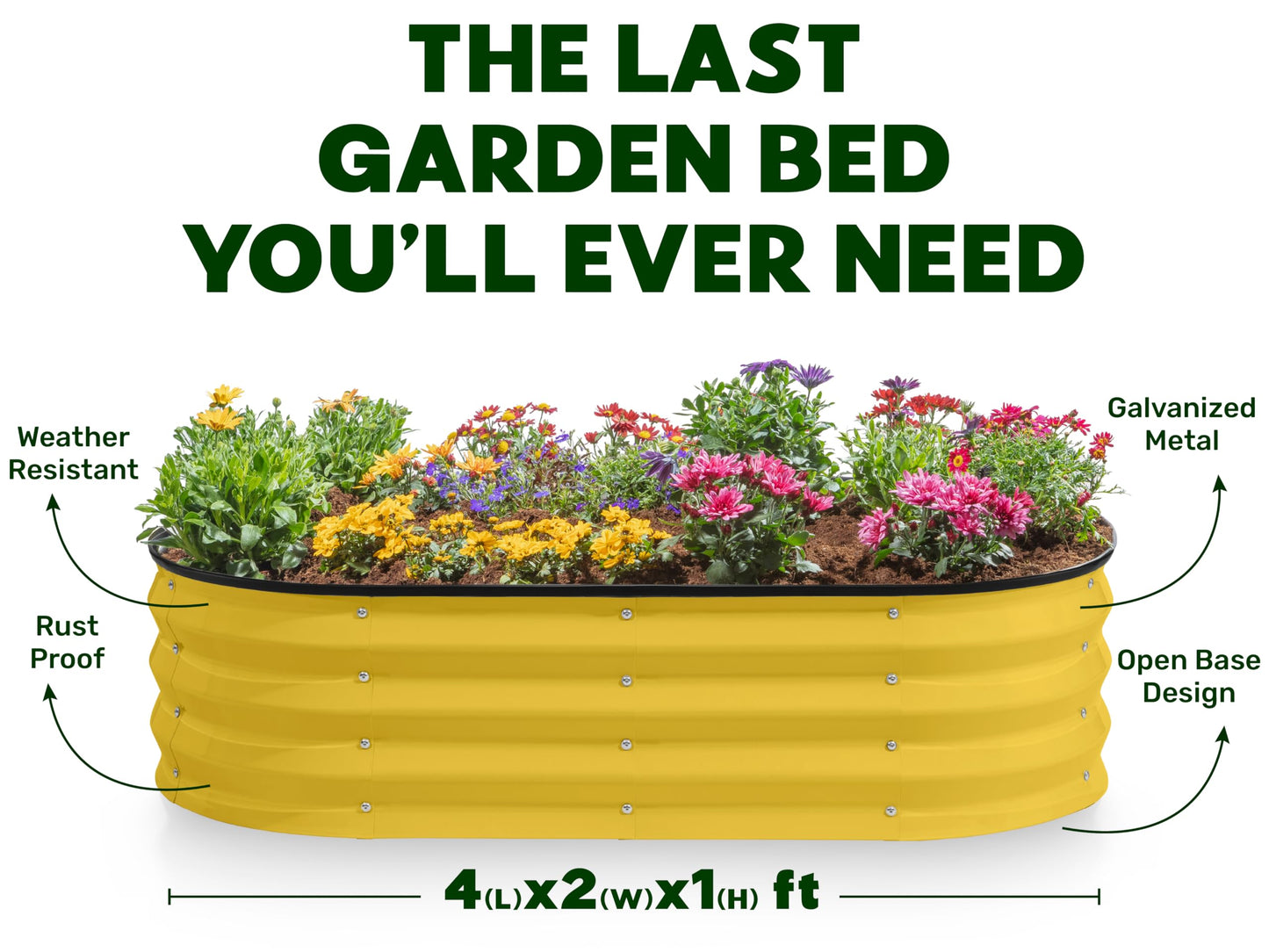 Plant & Plot Galvanized Raised Garden Beds Outdoor // 4×2×1 ft Planter Raised Beds for Gardening, Vegetables, Flowers (Yellow) // Large Metal Garden Box