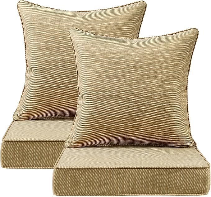 Outdoor Deep Seat & Back Cushion Set, 24 x 24 Inch Water Repellent and Fade