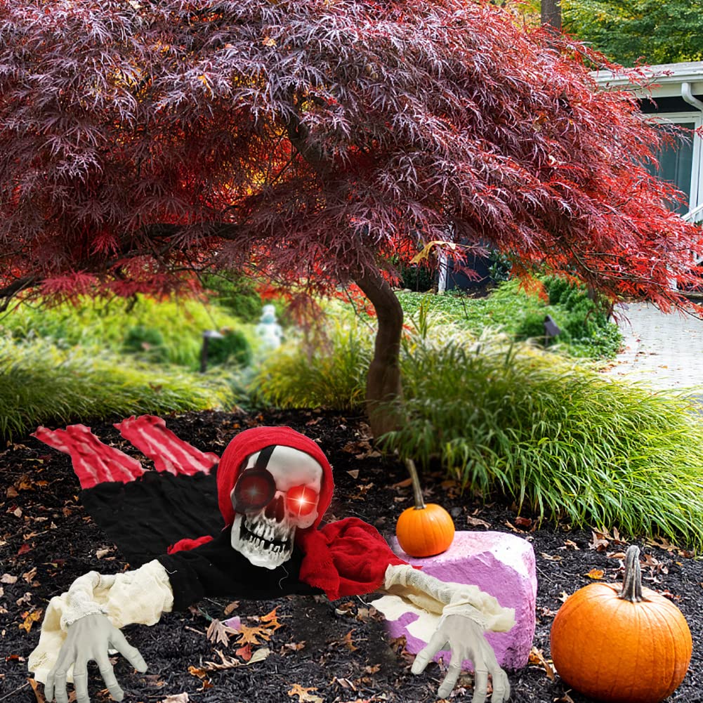 Halloween Groundbreaker Decoration, Scary Skeleton Decorations with LED Light and Sound Effect for Halloween Outdoor, Lawn, Yard, Patio, Haunted House Decorations