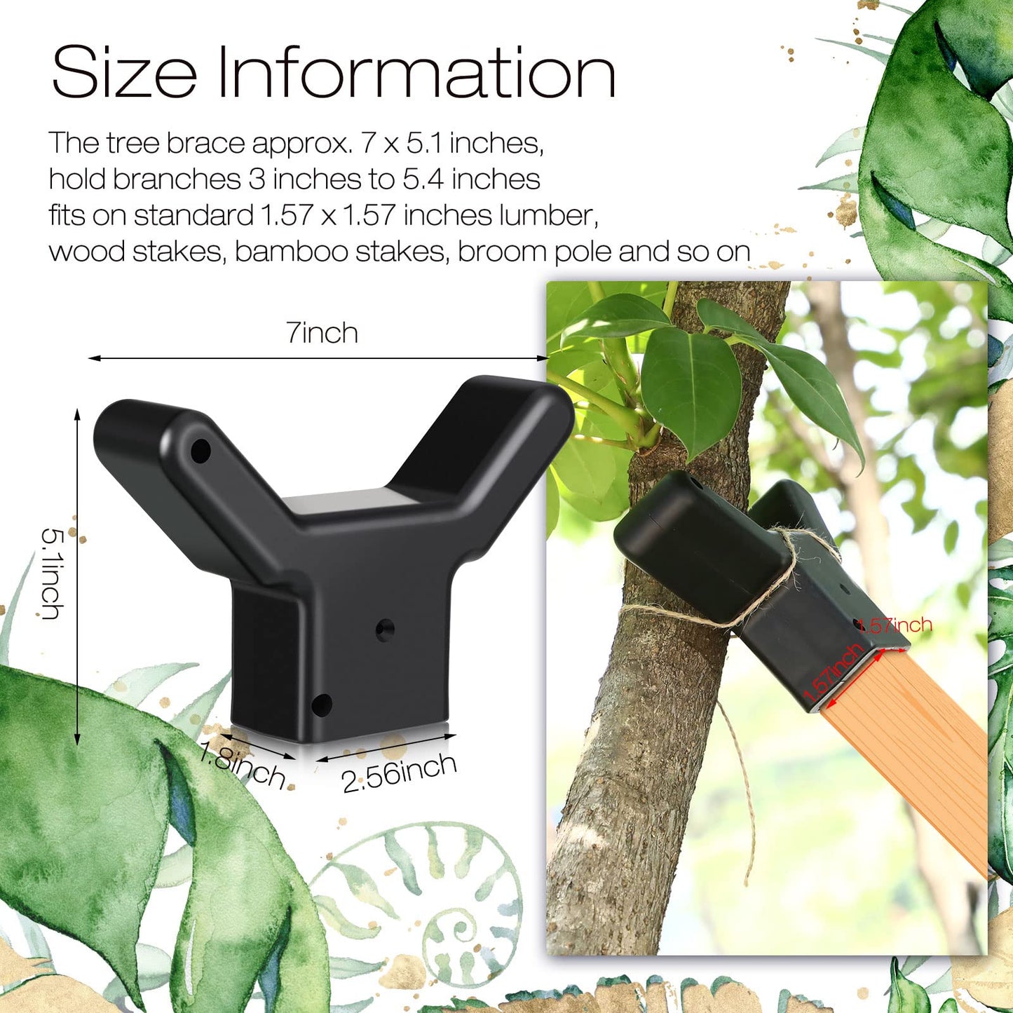 Yungyan 8 Pcs Tree Support, Plastic Fruit Branch Support Device Tree Brace Prevent Them from Breaking for Vineyards Ornamental Gardens Orchards Fits on Standard 1.57 x 1.57 Inch Lumber (Black)