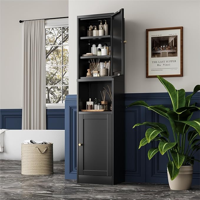 YAUWOH 2-Door Metal Storage Cabinet, Tall Slim Pantry Organizer