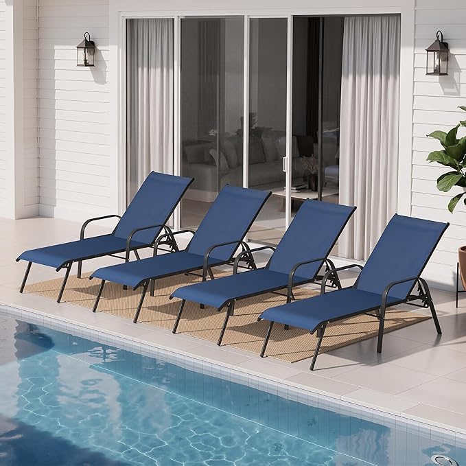 Crestlive Products Outdoor Chaise Lounge Chair, 5-Position Pool Lounge Chairs