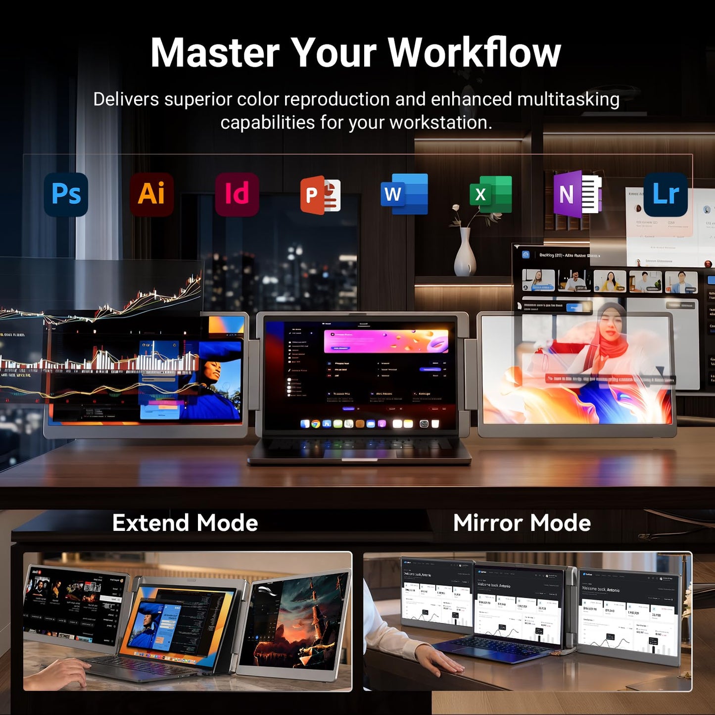 LXU 15.6" 1080P Triple Laptop Screen Extender Monitor Portable for 12~17.3"