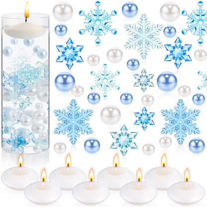 124 Pcs Christmas Vase Filler Pearls for Vase Filler Christmas Table Decor Floating Candles Centerpiece with 8 Floating Candles for Table Party Festival Decor, Not Included Clear Beads (Beauty Style)