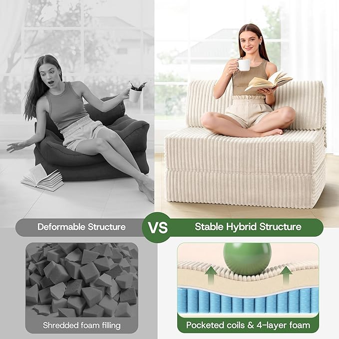 Convertible 4-in-1 Folding Sofa Bed Boneless Sleeper Chair Couch Foldable