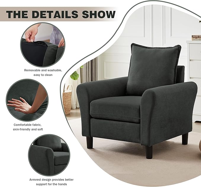 Mid-Century Accent Chair, Modern Linen Fabric Armchair