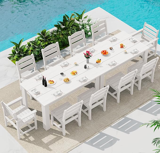 SERWALL HDPE Dining Set for 10 – 2 Tables, 8 Armless + 2 Armchairs. Includes 10
