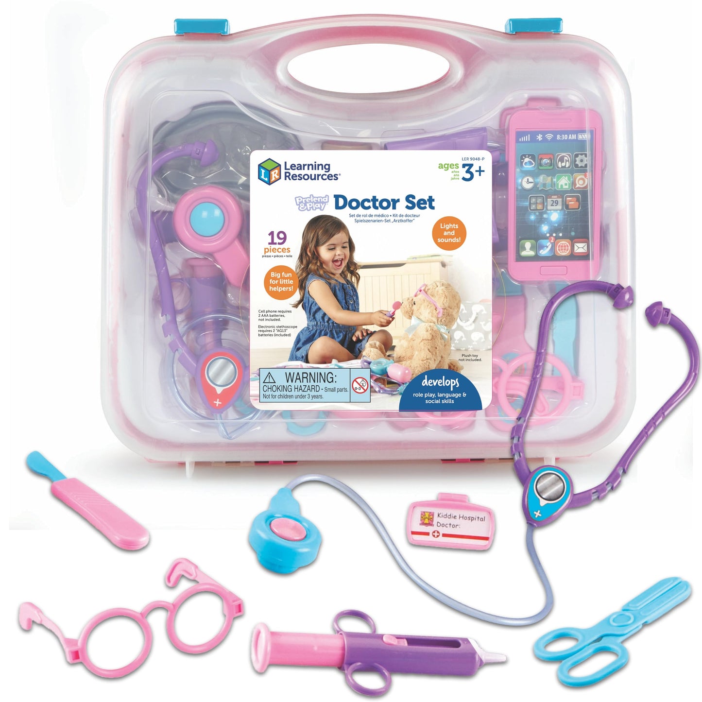 Learning Resources Pretend & Play Doctor Set, Pink - Toddler Pretend Play Toys, Dress Up Doctor Kit, Toy Medical Kits, Kids Dr Set, Kids Stethoscope Toy, Birthday Gift for Boys and Girls