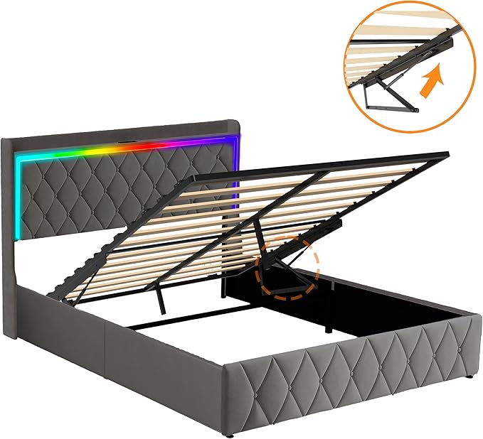 Modern Multi-Color LED Light Queen Bed Frame