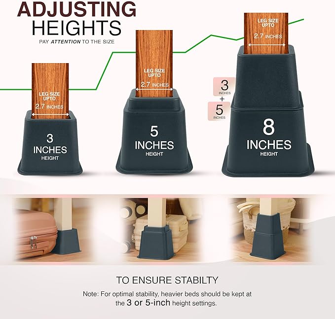 Utopia Bedding Bed Riser, 3 & 5 Inches Adjustable Furniture Risers