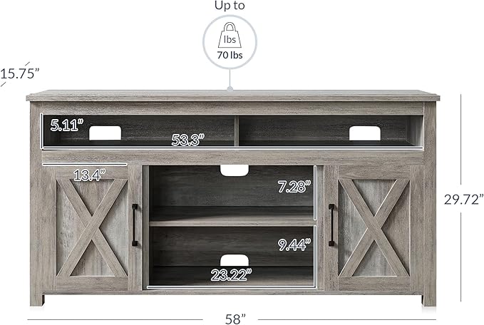 BELLEZE Modern 58 Inch Barn Door Wood TV Stand & Media Entertainment Center
