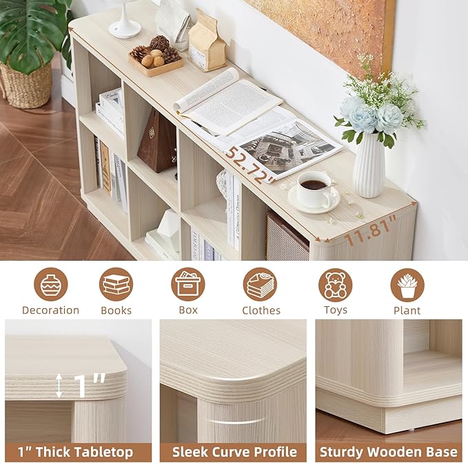 Joaxswe 8 Cube Storage Bookcase, Wood Low 2-Tier Cubby Console Bookshelf
