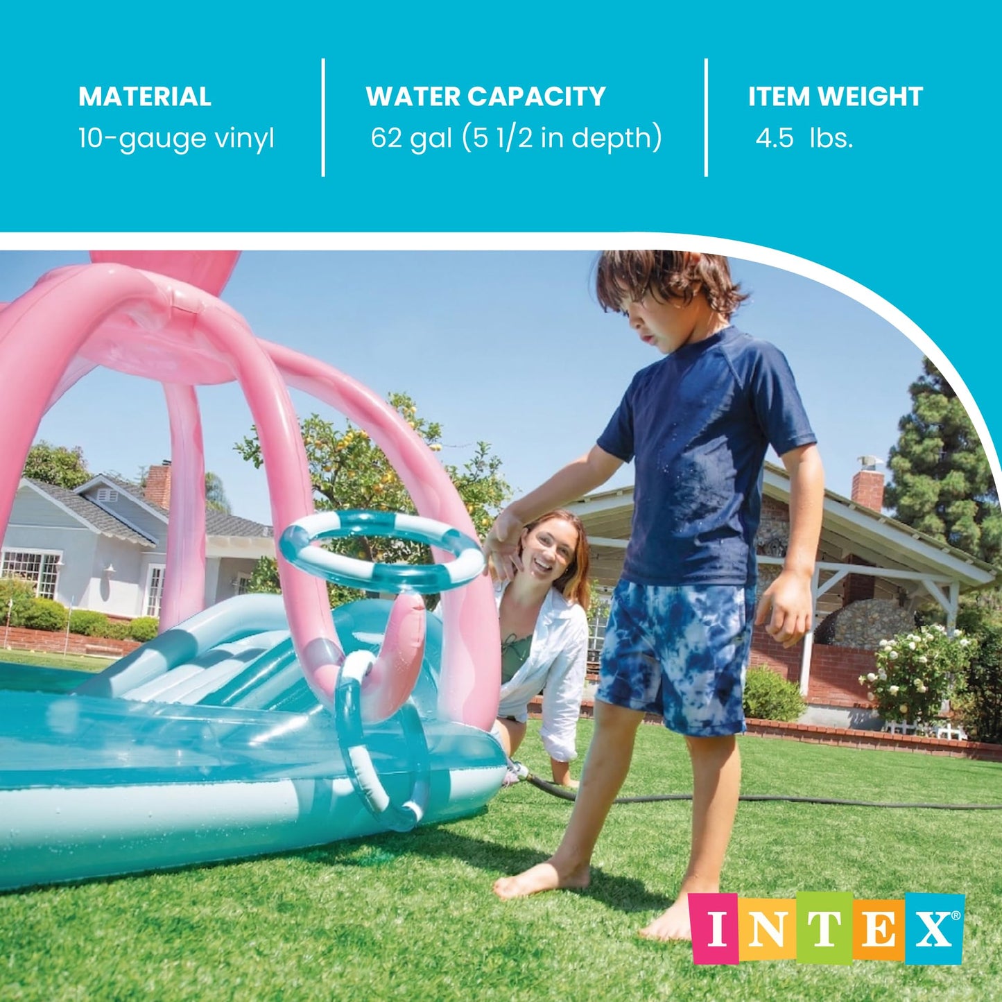 INTEX Friendly Octopus Inflatable Kiddie Pool: Inflatable Kids Pool with Water Sprayer and Slide – Splash Pad – 92" x 72" x 59" – Ages 3+
