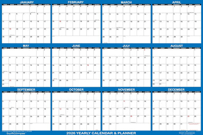 32" x 48" SwiftGlimpse 2026 Wall Calendar Erasable Large XL Wet & Dry Erase Laminated 12 Month Annual Yearly Wall Planner, Reversible, Navy
