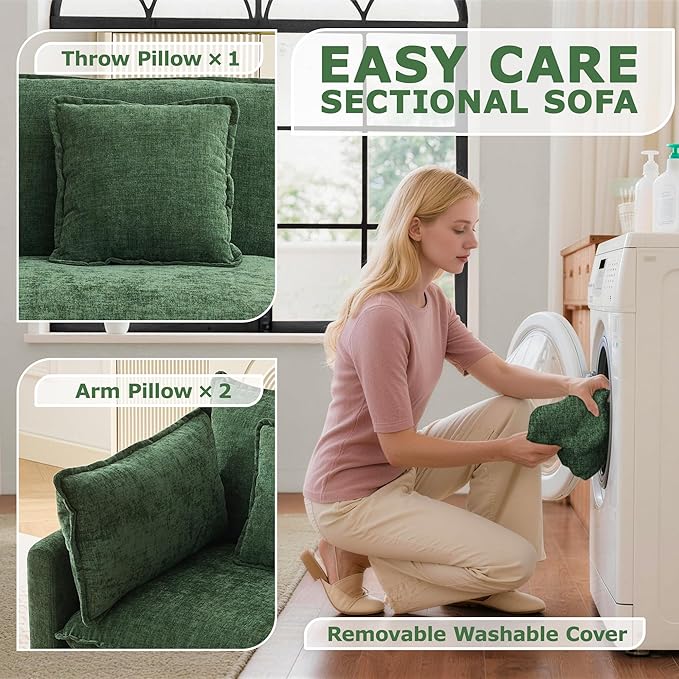 Modular Sectional Sofa Cloud Couch, Deep Seat Washable Chenille Fabric Sofa