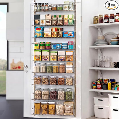 ElegantArray 9-Tier Pantry Door Oragnizer, Over The Door Pantry Organizer Rack and Storage, Hanging Spice Rack Shelves Door, Home Office Laundry Room Bathroom & Kitchen Organization, Brown