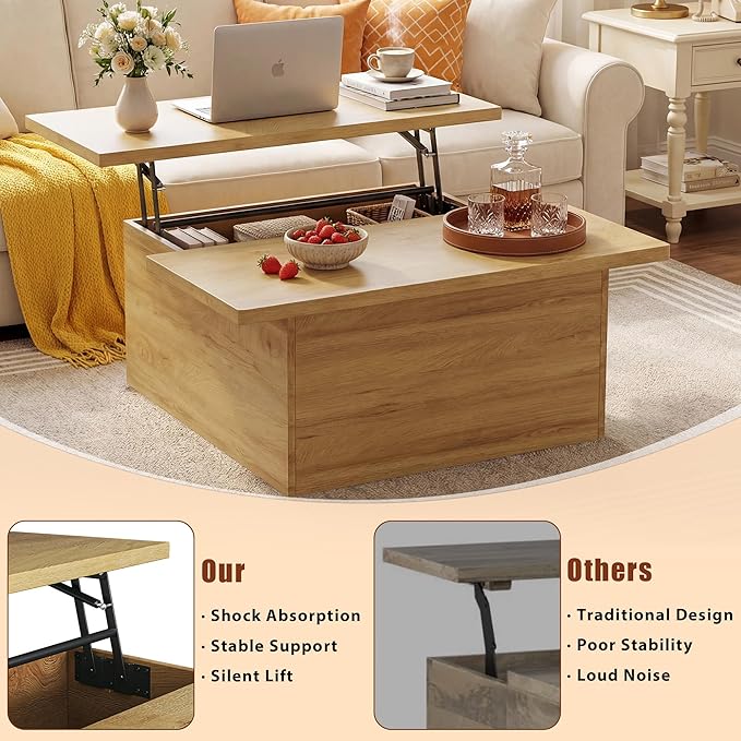 HUAHUU Lift Top Coffee Table, 4 in 1 Square Coffee Table