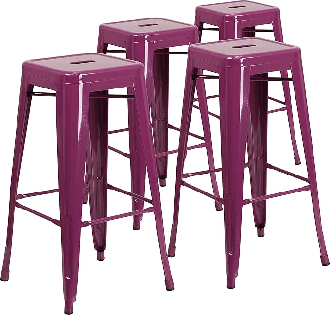 Flash Furniture Kai Commercial Grade 4 Pack 30" High Backless Purple
