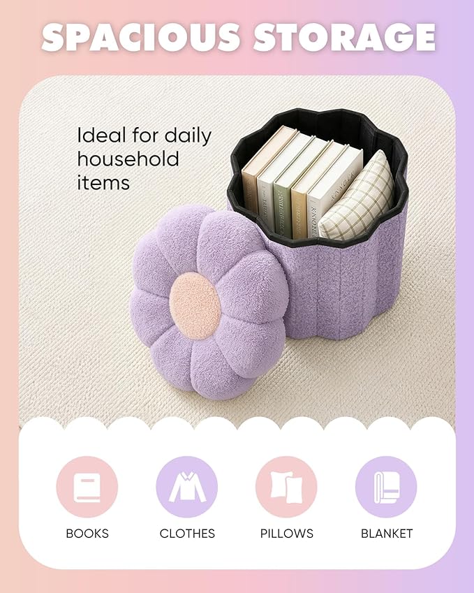 B FSOBEIIALEO Storage Ottoman Foldable, Sunflower Shaped Small Footrest