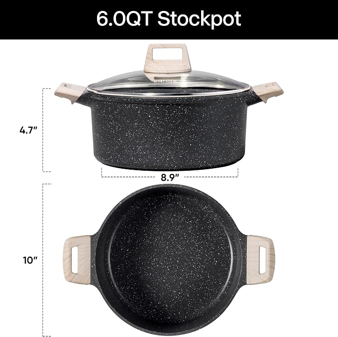 CAROTE Nonstick Stock Pot with Lid Soup Pot, 6 Quart Casserole with Lid, Easy to Clean Non Stick Cooking Pot,Pasta Pot