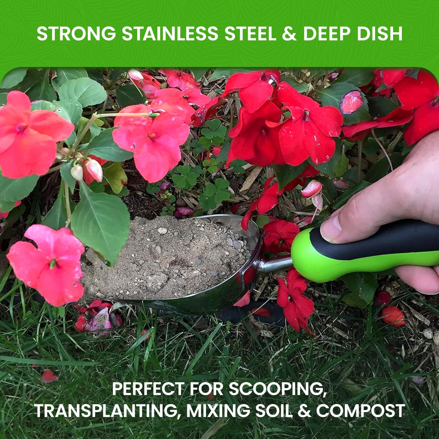Garden Guru Super Strong Garden Scoop Trowel Shovel Transplanter - Stainless Steel - Rust Resistant - Ergonomic Grip - Perfect Hand Shovel for Gardening Transplanting and Digging - 1 Case (50 Pcs)