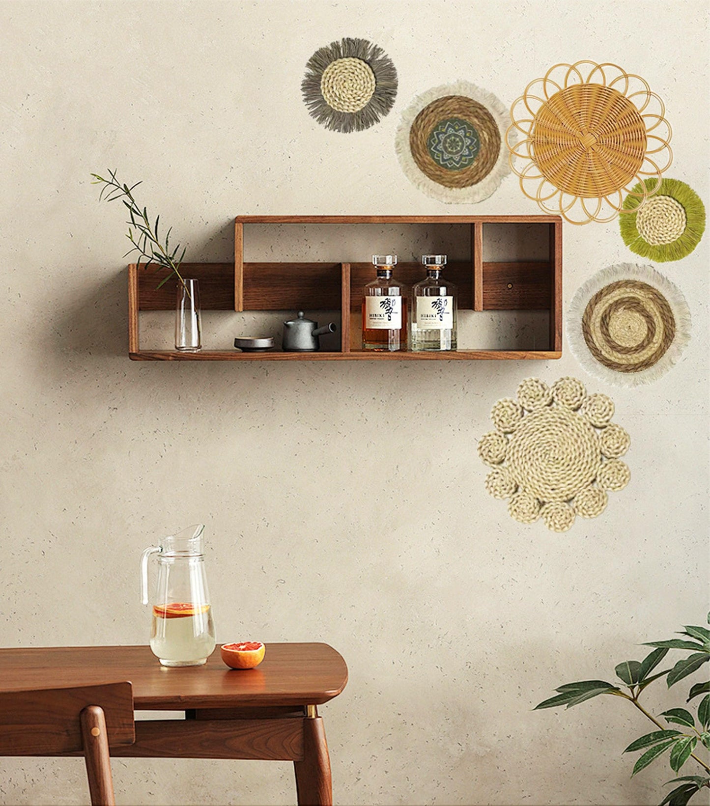 JYSHLCAH 6 Pcs Boho Wall Baskets Decor Rattan Woven Decorations Round Hanging Wall Ornaments for Home Decor