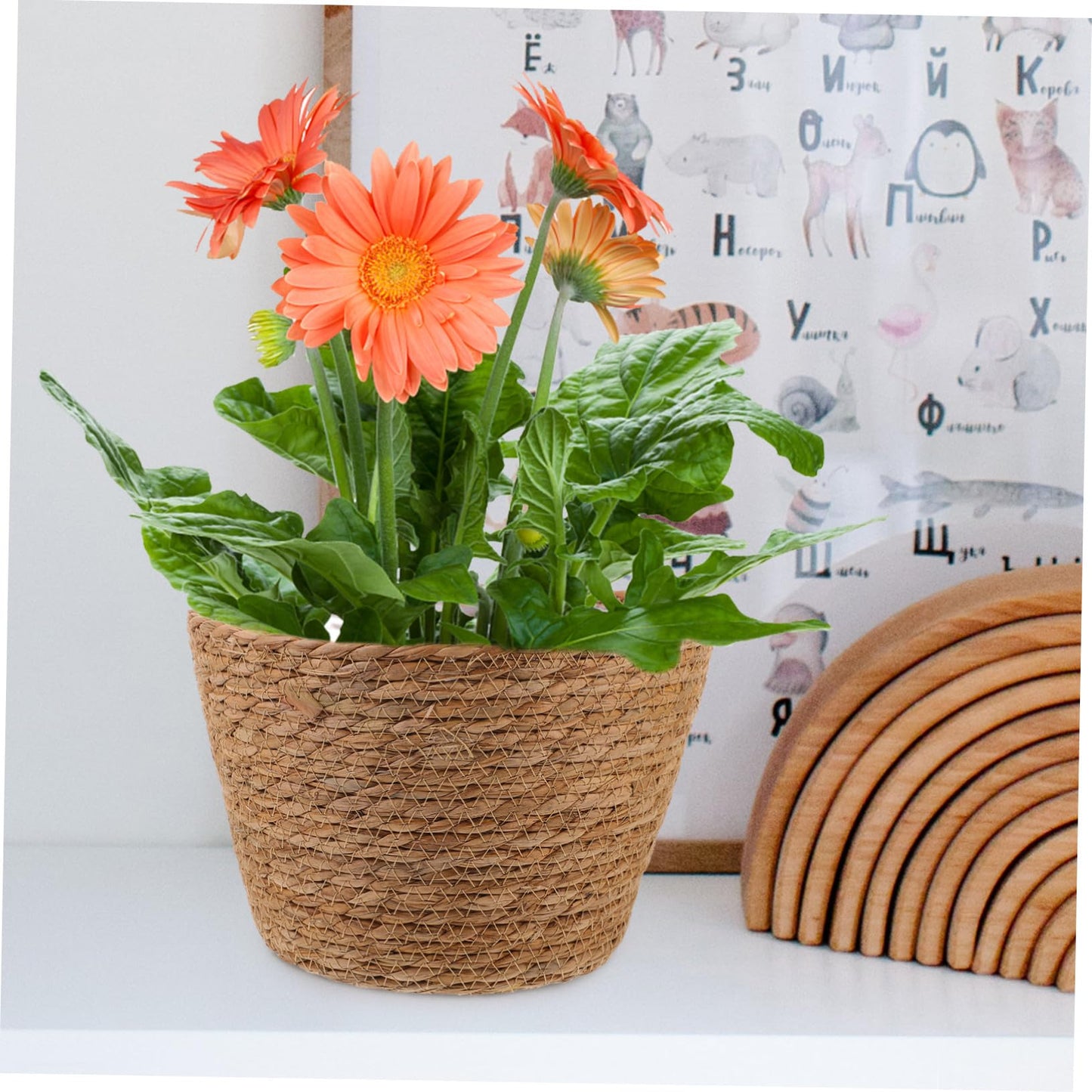 BESPORTBLE 2Pcs Wicker Planter Basket Straw Woven Flower Basket for Indoor Outdoor Plant Storage Decorative Rustic Home Garden Use 9X9X6.5 Inch