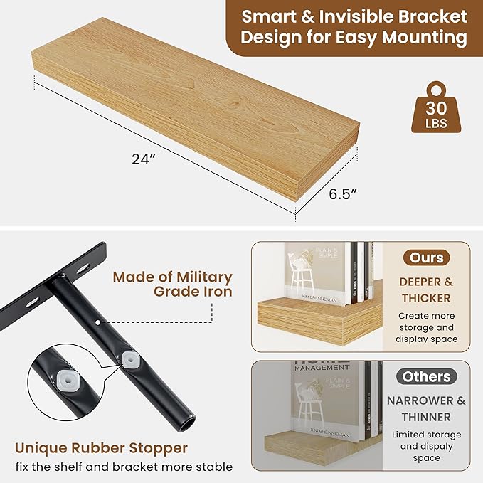 fuqing Floating Shelves for Wall, Wall Mounted Wood Floating Shelf
