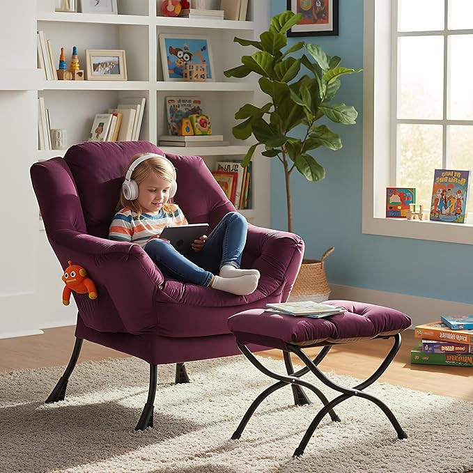 MBOOYOME Lazy Chair with Folding Ottoman, Modern Accent Armchair with Armrests