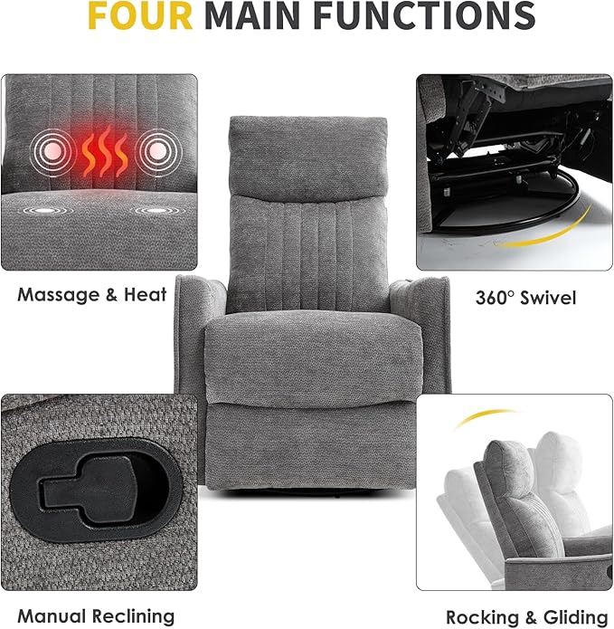 Trustyue Swivel Rocker Recliner Chair, 360° Swivel Recliner
