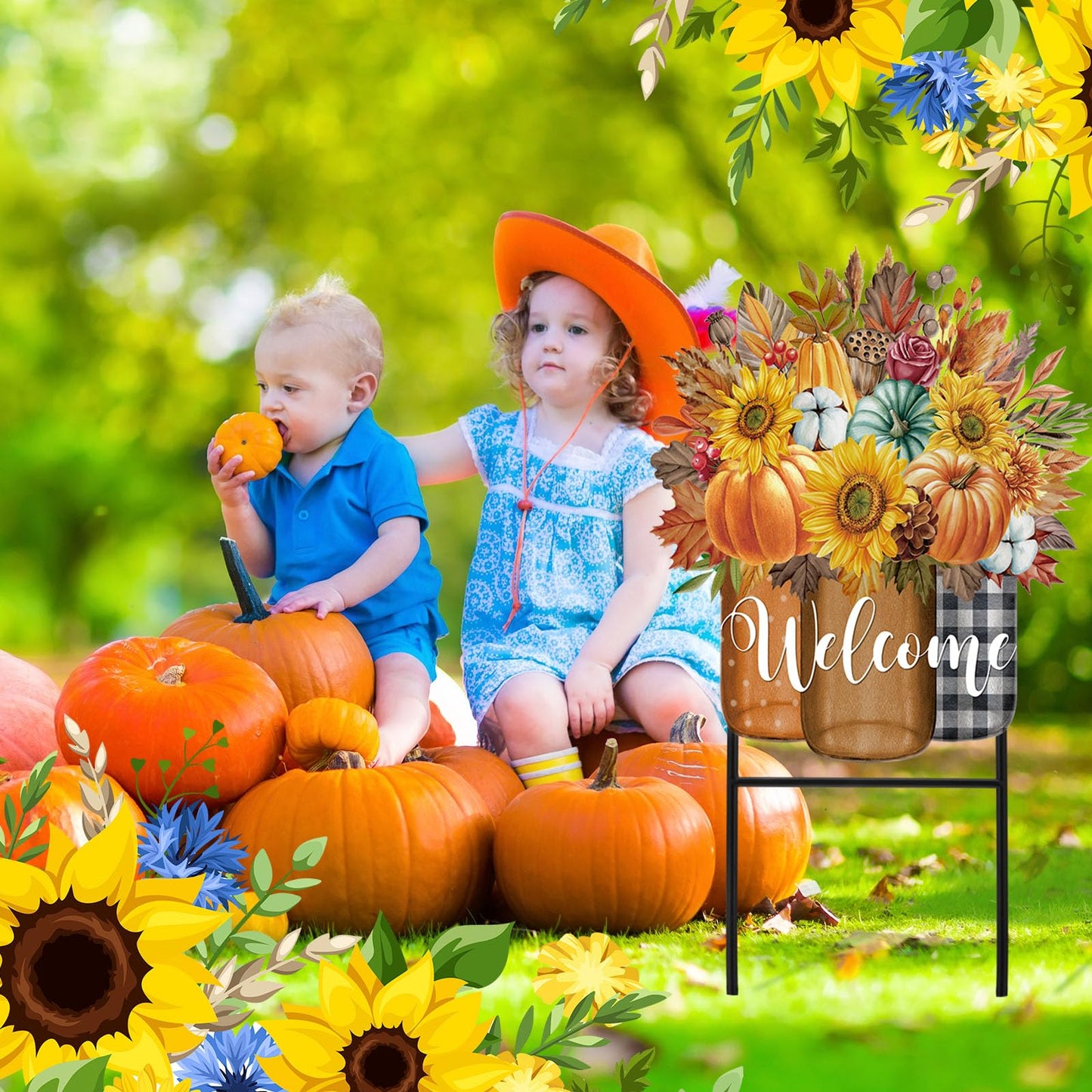 Amyhill Fall Outdoor Decor Metal Garden Stakes 25 Inch Autumn Welcome Yard Signs Fall Decorations Outdoor Pumpkin Decorative Garden Stakes Decorations Thanksgiving Autumn Harvest Patio Lawn Walkway