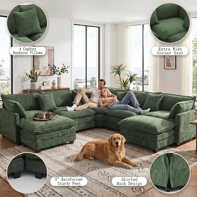 111.4" V-Shaped Corner Couch Sectional｜5 Seat Customizable Modular Cloud