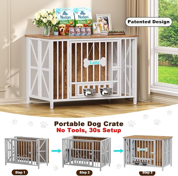 Easycom Foldable Large Dog Crate Furniture, 41.3" Assembly-Free Dog Crates