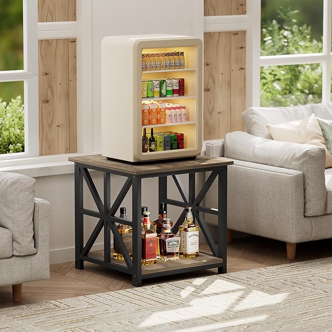GreenForest End Table with 2-Tier Storage Shelf, 24 inch Large Side Table