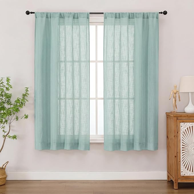 Chyhomenyc Aqua Green Semi Sheer Curtains 54 Inch Length