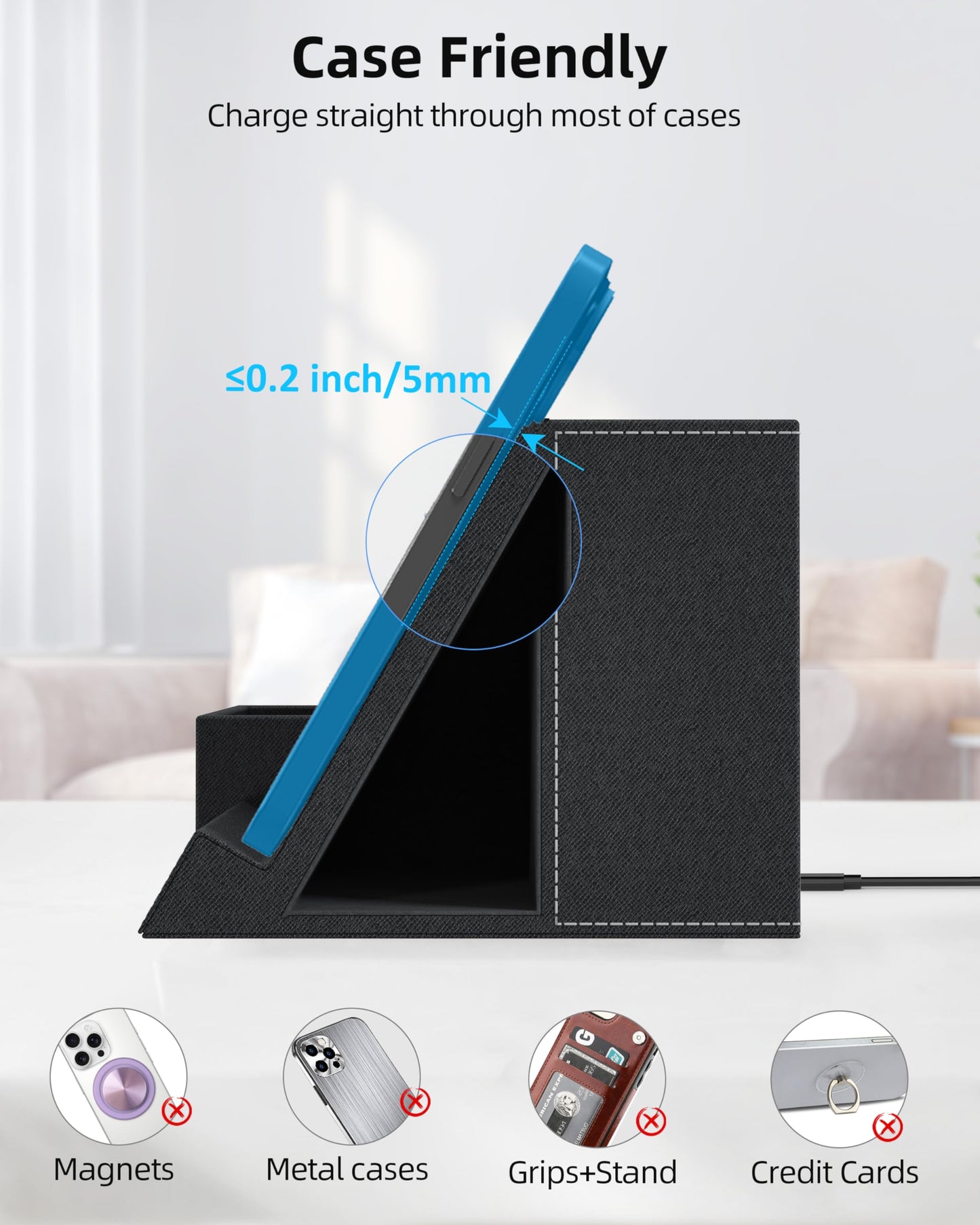 Investme Wireless Charger with Desk Organizer, Pen Pencil Holder, Multifunctional Desktop Organizer, Office Supplies and Desk Accessories Organizer with 3 Compartments and 1 Phone Stand