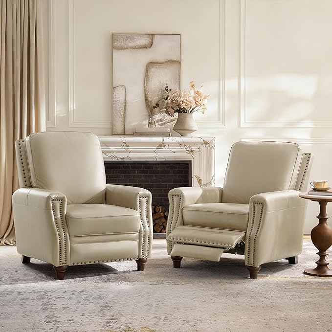 HULALA HOME Genuine Leather Manual Recliner Chairs Set of 2