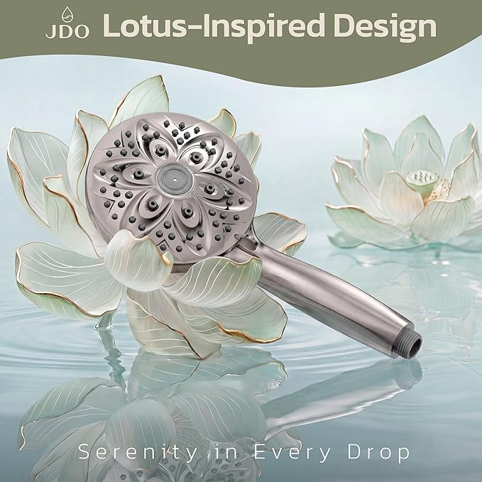 JDO Shower Head with Handheld, High Pressure Handheld Shower Head 6 Settings, Detachable Set with Stainless Steel Hose and Shower Bracket (Brushed Nickel)