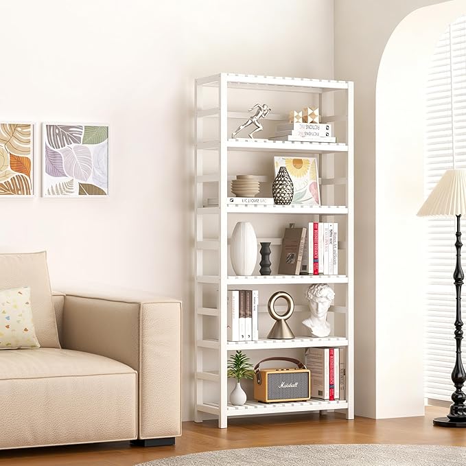 VASMIA 6-Tier Bamboo Shelf, Bamboo Storage Shelving Unit, Tall Bookcase