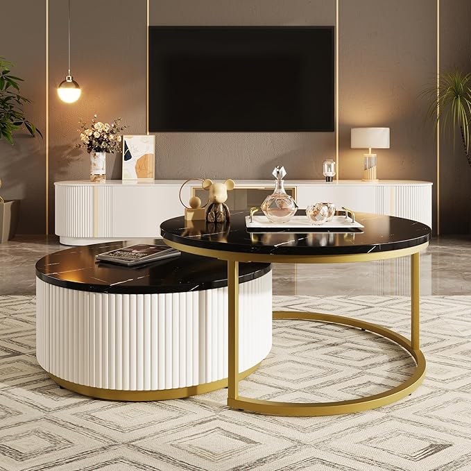Modern Round Nesting Coffee Table Fluted