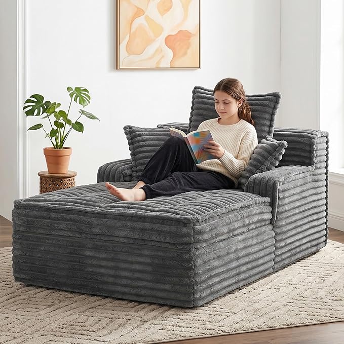 Boneless Chaise Lounge Couch Indoor, Small Corduroy Upholstered Sleeper Sofa