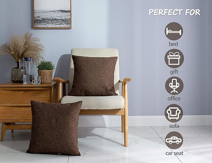Stellhome Fall Burlap Throw Pillow Covers Square Solid Farmhouse Linen Cushion