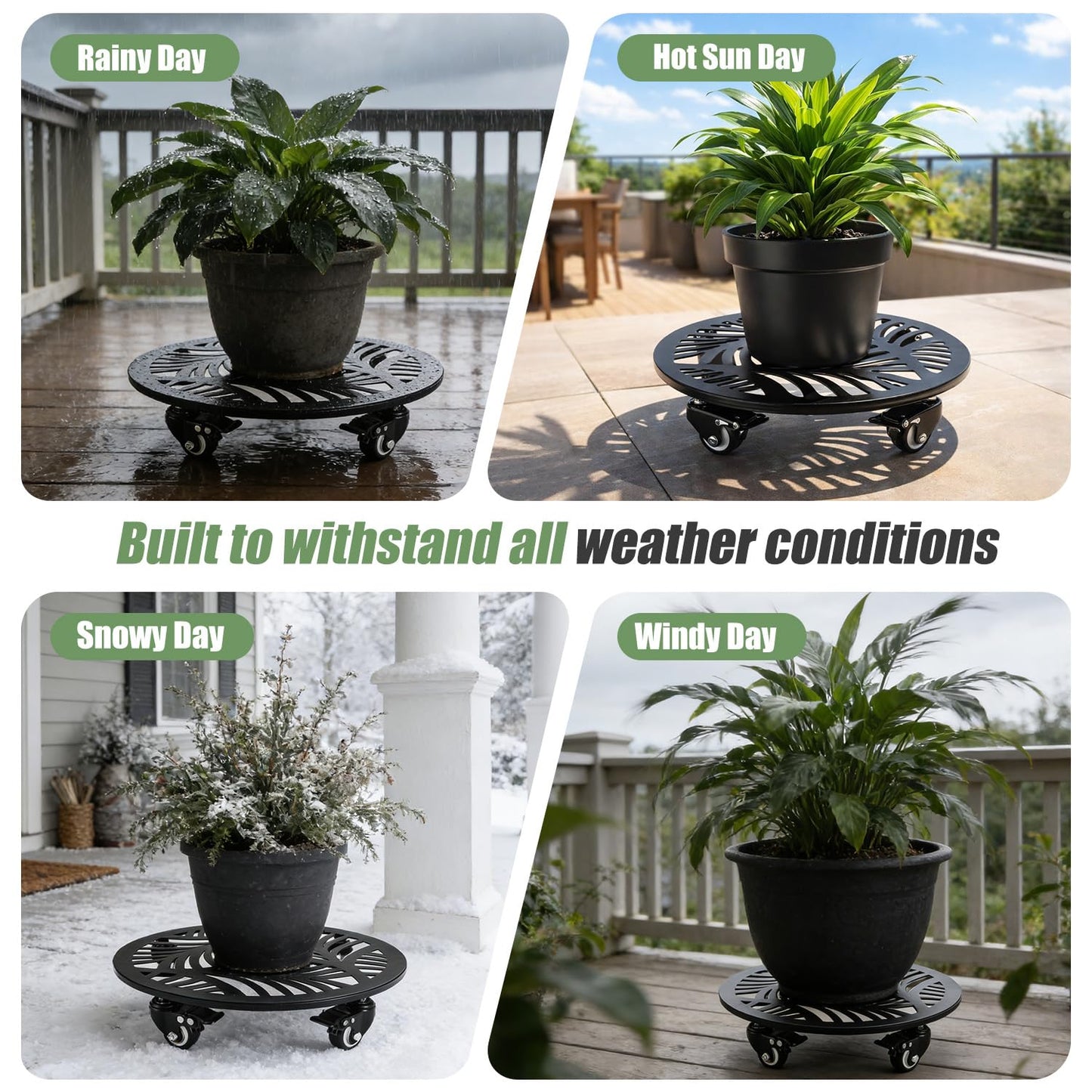 2-pack 16" Metal Plant Caddy with Wheels Extra-large Heavy-duty Rolling Plant Stands with Casters Wheeled Planter Dolly Pot Mover Rollers Rust-proof Round Garden Trolley Coaster for Indoor Outdoor