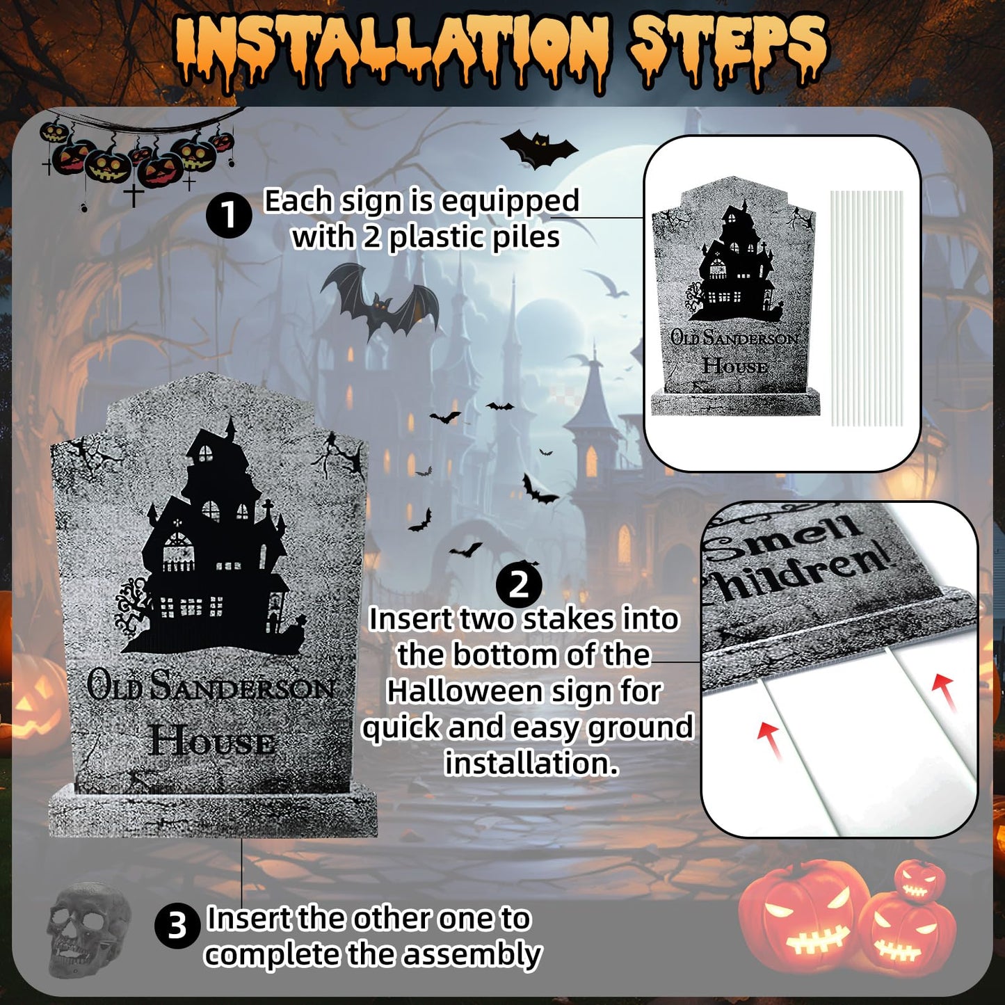 4PCS Halloween Decorations Outdoor Graveyard Tombstone Yard Sign with Stakes-16.5"X11.5"Large Halloween Graveyard Tombstones Decor Weatherproof-Gravestones Outdoor Patio Props-Kids Home Party