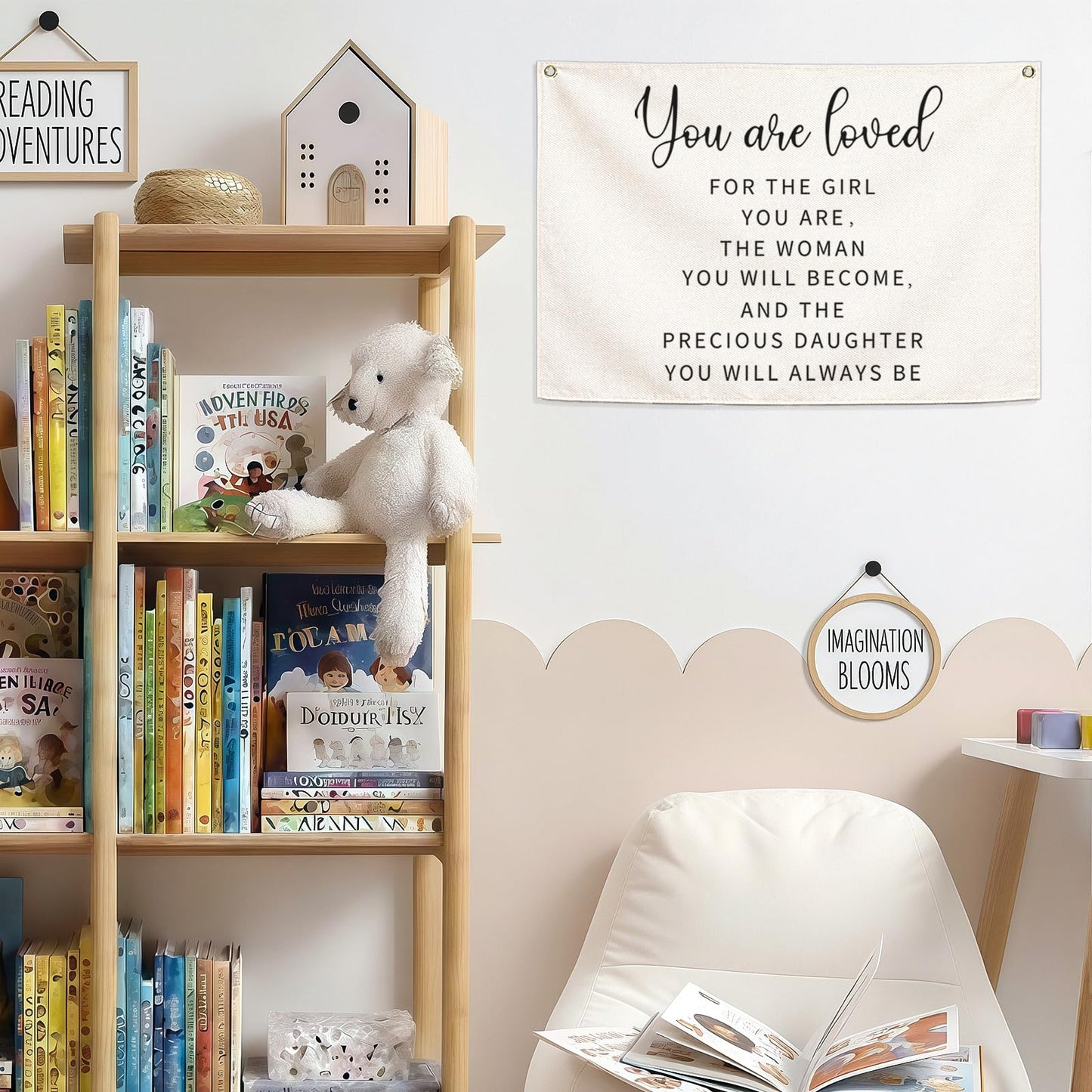 Canvas Banner Wall Decor Hanging Rectangular Poster Flag Sign,Nursery Playroom Bedroom Babyroom Decor,Baby Shower Christmas Gift for Kid Girl-You are Loved for The Girl You Are-28.5"Lx 20"W