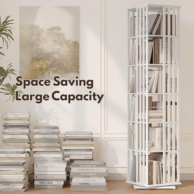 YOWOS Rotating Bookshelf Tower, 360° Display Spinning Bookcase, Bamboo